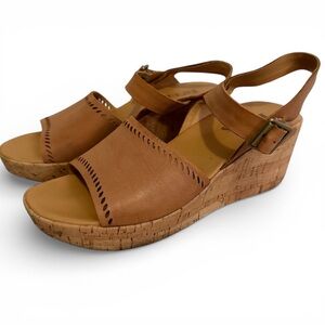 Korks Platform Wedge Sandals Women’s 9 Brown Adj Strap Cutout Detail 3” Heel